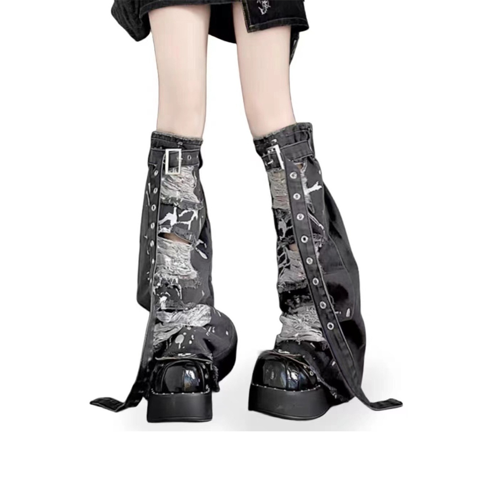 Street Fashion In Japanese - Meias de brim com cinto de
