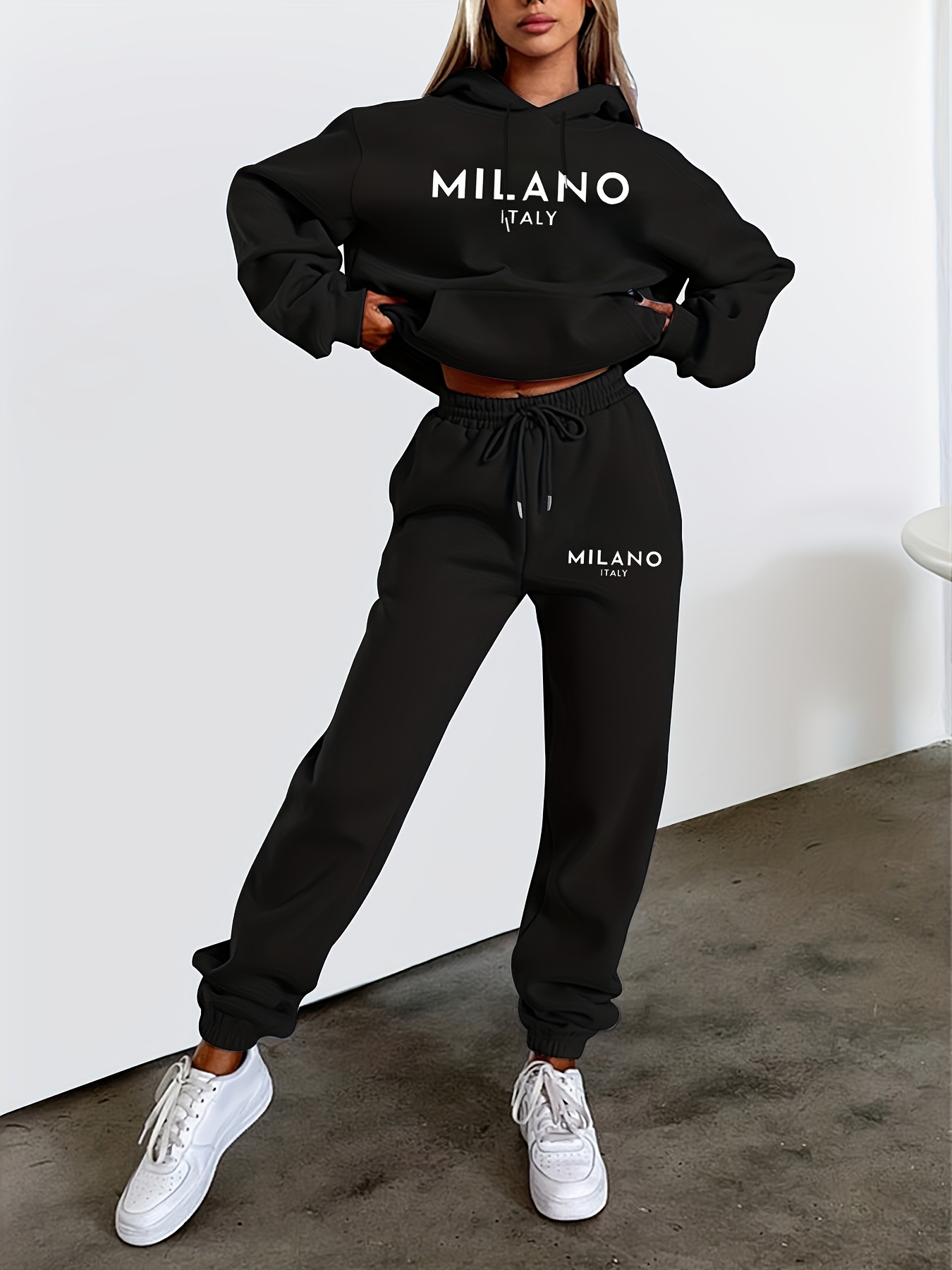 Street Fashion Milano - Outono/inverno feminino com capuz + calças
