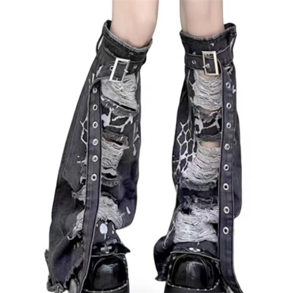 Meias de brim com cinto de fiv - Street Fashion In Japanese avaliação e preço