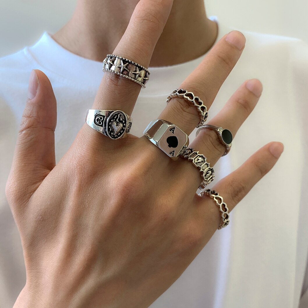 Anéis antigos de prata para ho - Street Fashion Goth avaliação e preço