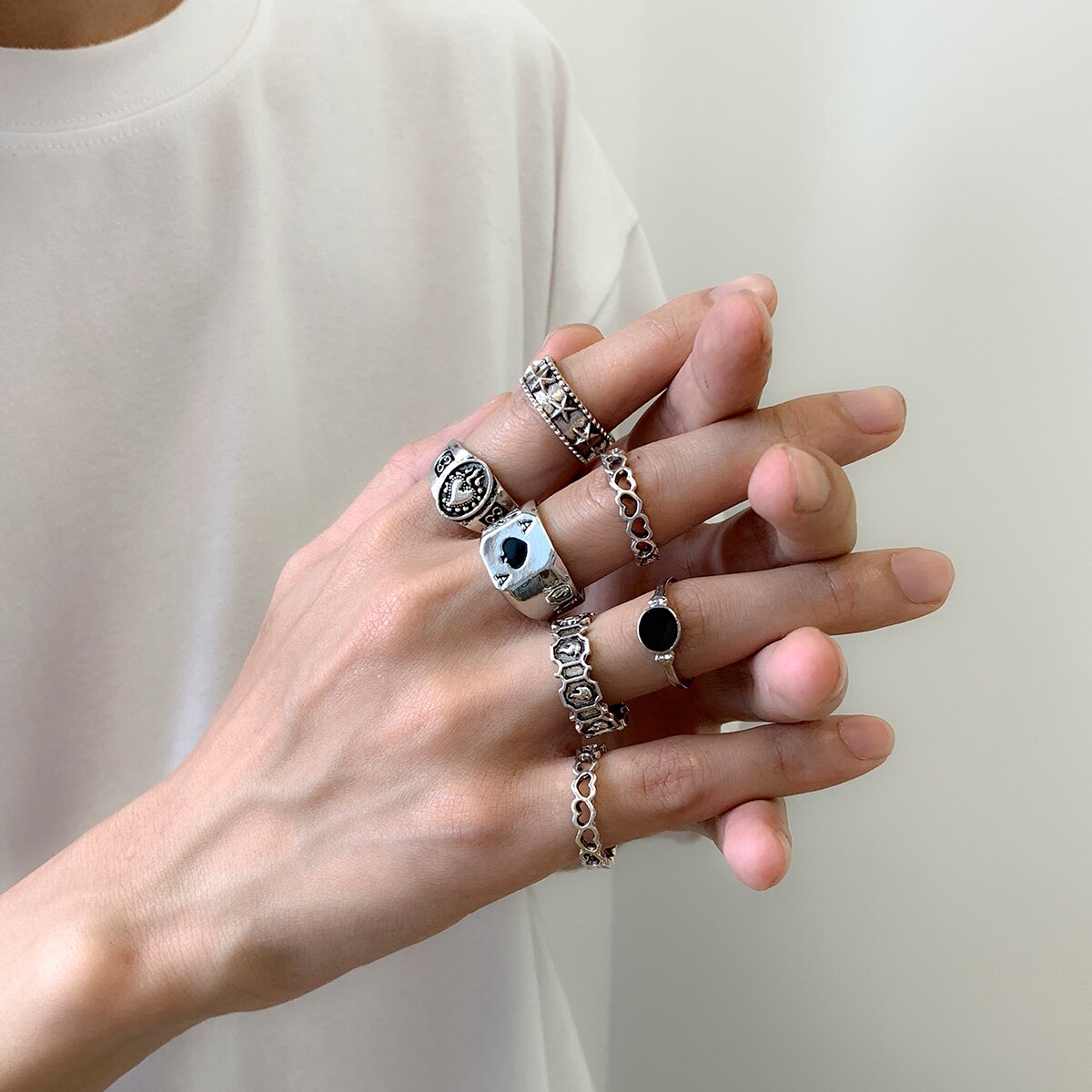 Anéis antigos de prata para ho - Street Fashion Goth avaliação e preço